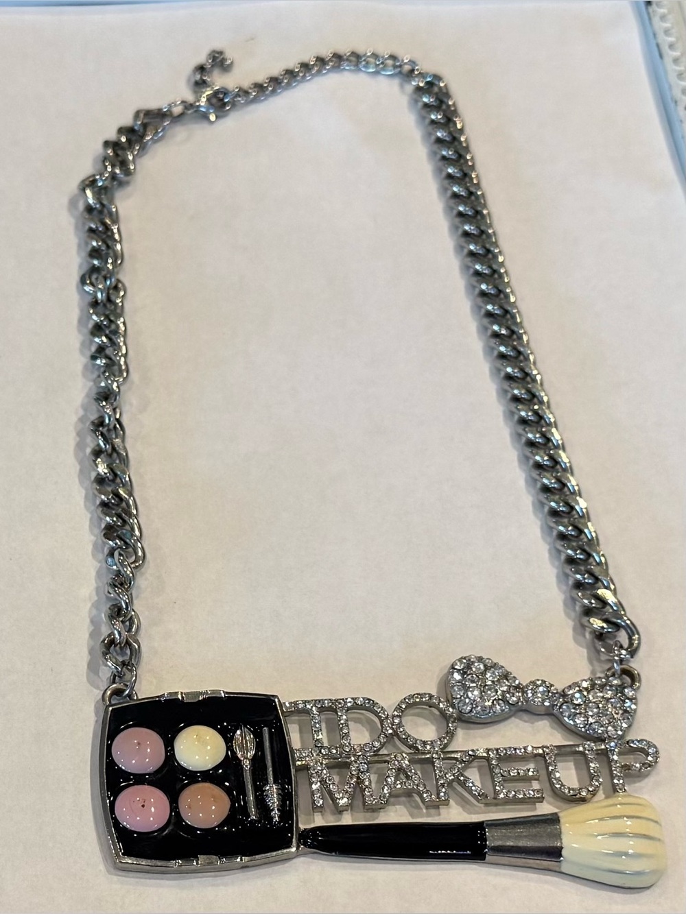 Makeup Palette & Brush Necklace with Rhinestone Bow